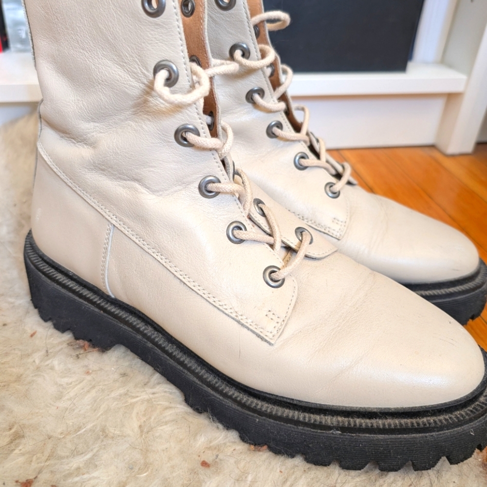 9M Madewell Cream Lace-Up Boots